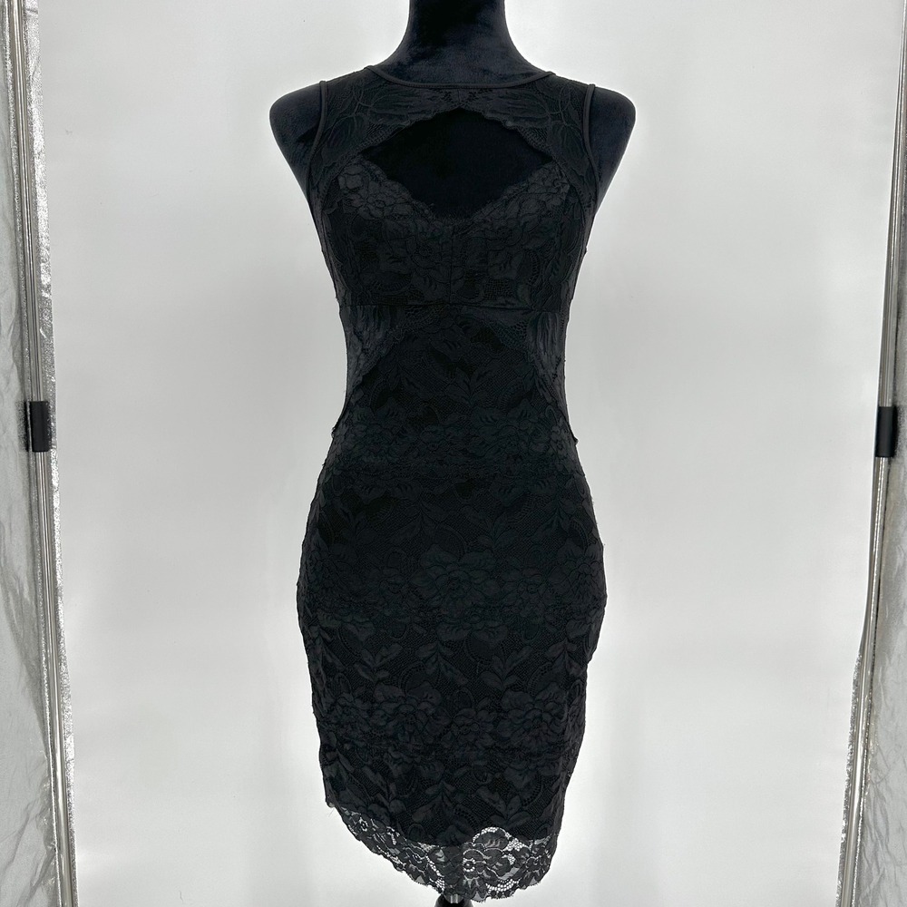 Guess Black Silvana Lace‎ Mini Bodycon Short Sexy Dress Cutout Women's Small